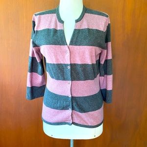 Press pink and gray striped sweater.